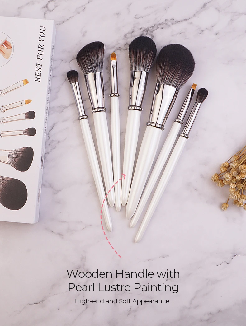 7 pcs Pearl White Makeup Brush Set